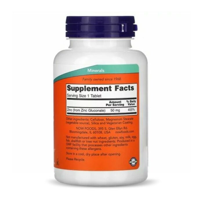 Zinc 50 mg , 250 comprimés  Now Foods – Image 2