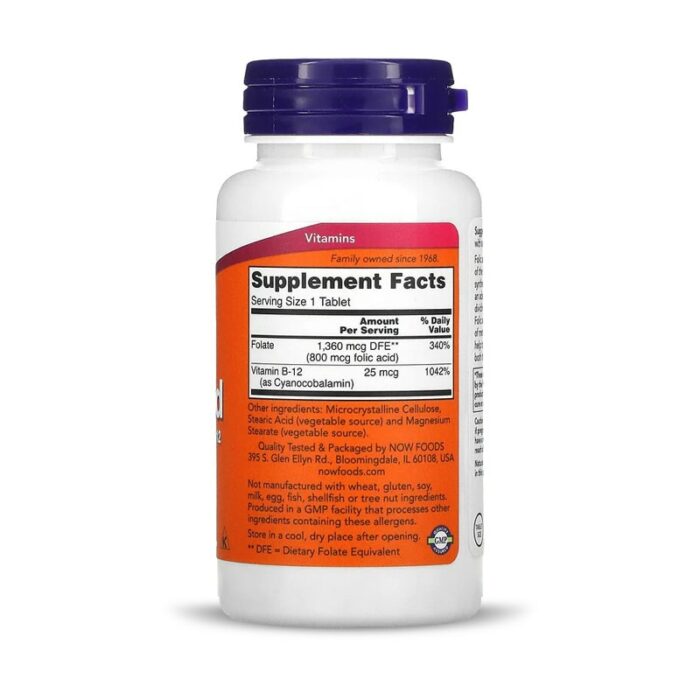 Acide folique, 800 µg, 250 comprimés NOW Foods – Image 2