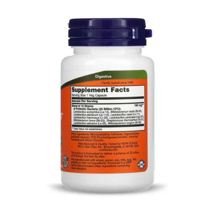 Now Foods, Probiotic 10 25 Billion, 50 Vegetarian Capsules – Image 2