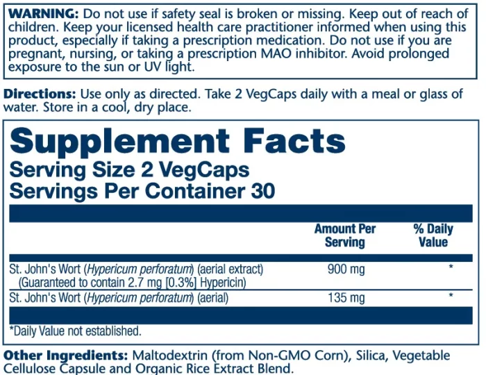 Millepertuis St. John's Wort Extract 2 Daily, 900mg – Image 2