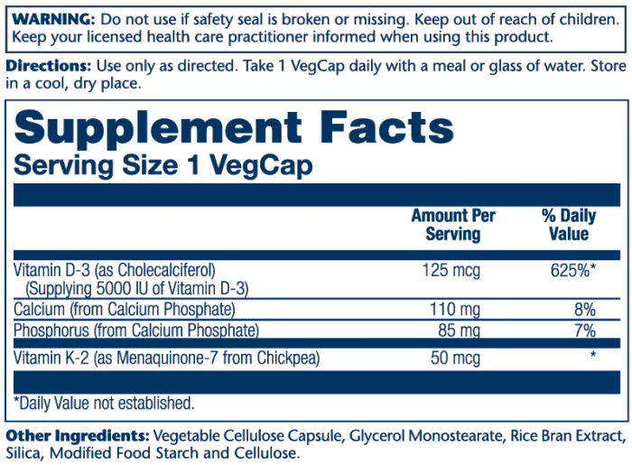 Solaray, Vitamin D3 + K2, 120 VegCaps – Image 4