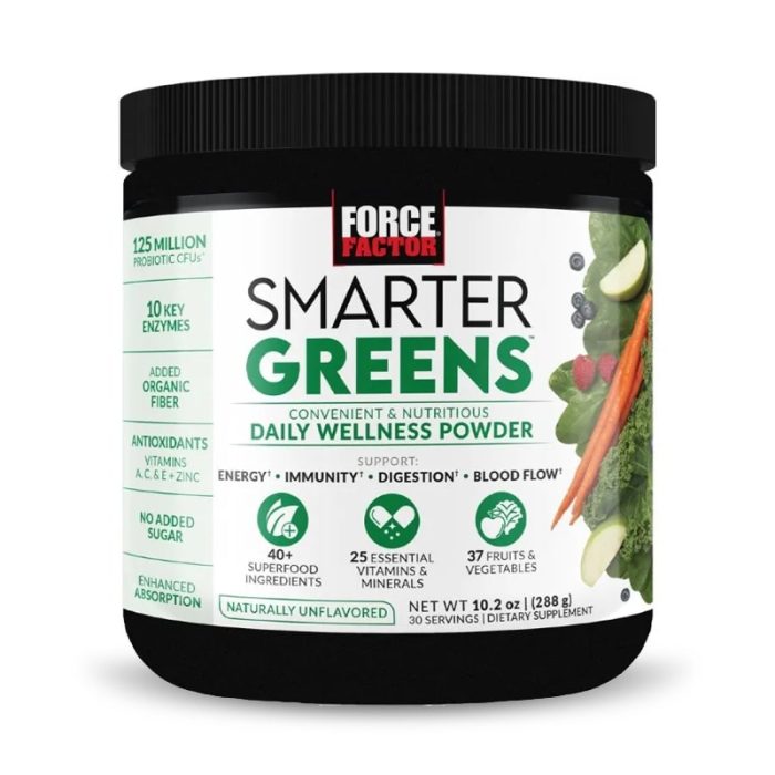 Force Factor Smarter Greens Daily Wellness Powder, 30 Servings