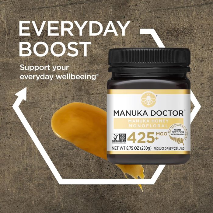 MANUKA DOCTOR NEW ZEALAND 425+MGO NET WT 8.75 OZ (250G) – Image 4