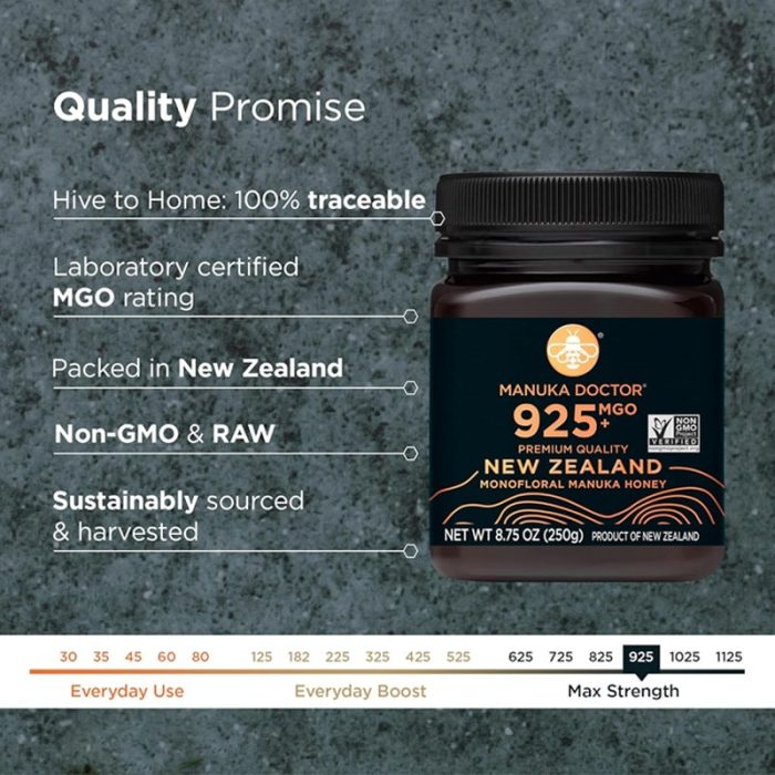 MANUKA DOCTOR NEW ZEALAND 925+MGO NET WT 8.75 OZ (250G) – Image 4