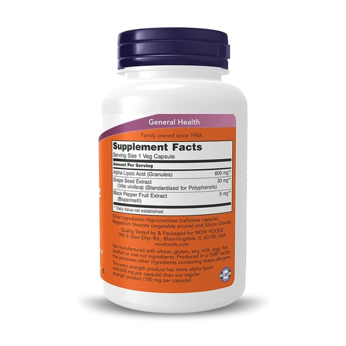 Now Foods, Alpha Lipoic Acid 600 mg, 120 Veg Capsules – Image 2