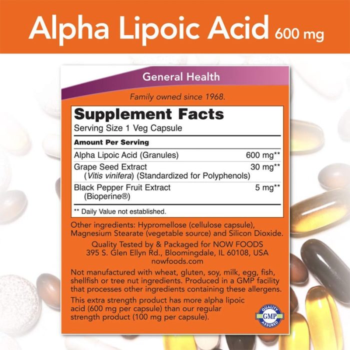 Now Foods, Alpha Lipoic Acid 600 mg, 120 Veg Capsules – Image 3