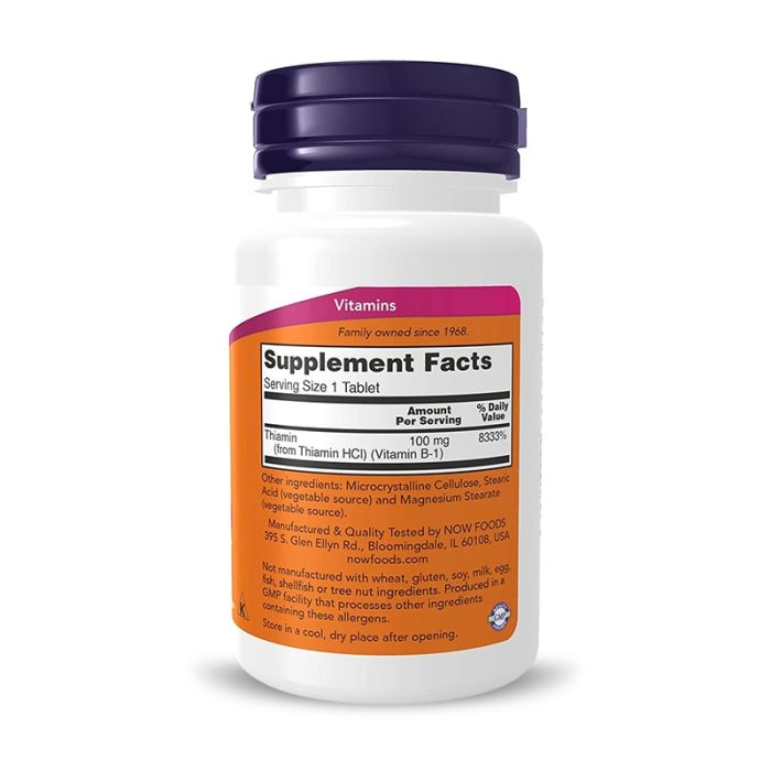 Now Foods, B-1 100 mg, 100 Tablets – Image 2