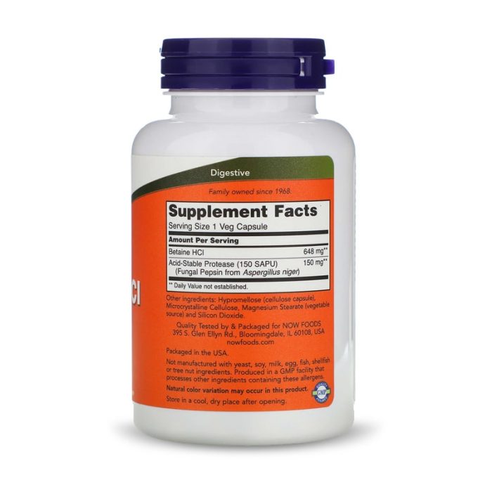 Now Foods, Betaine HCL, 648 mg, 120 Veg Capsules – Image 2