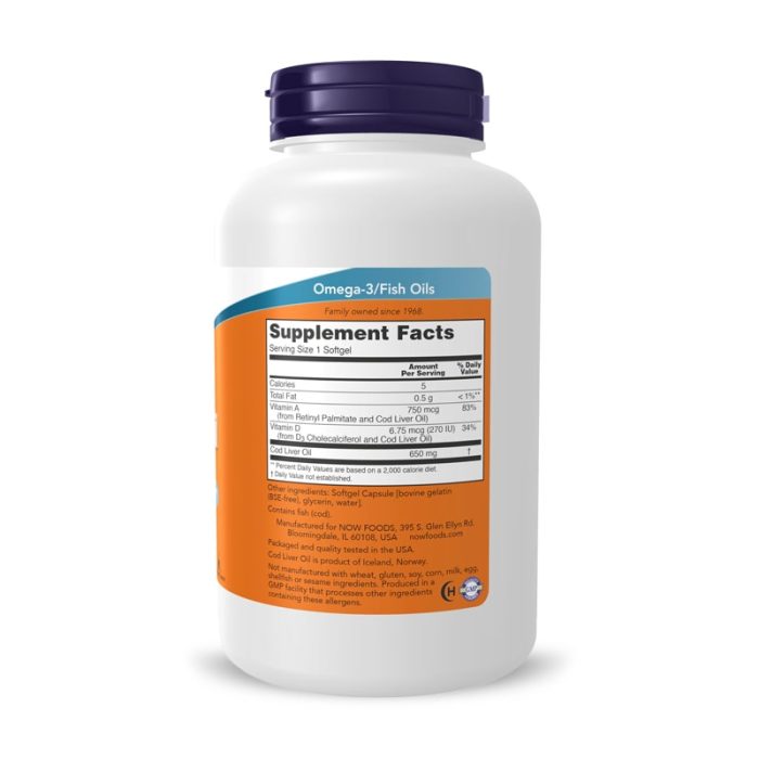 Now Foods, COD LIVER OIL 650MG, 90 Softgels – Image 2