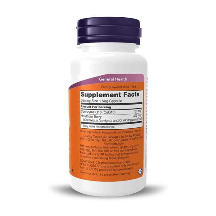 Now Foods, CoQ10 100mg W/ Hawthorne Berries, 90 Vegetarian Capsules – Image 2