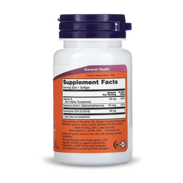 Now Foods, CoQ10 50mg + Vitamin E, 50 Softgels – Image 3