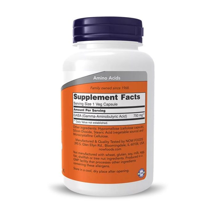 Now Foods, Gaba 750mg 100, 100 Vegetarian Capsules – Image 3