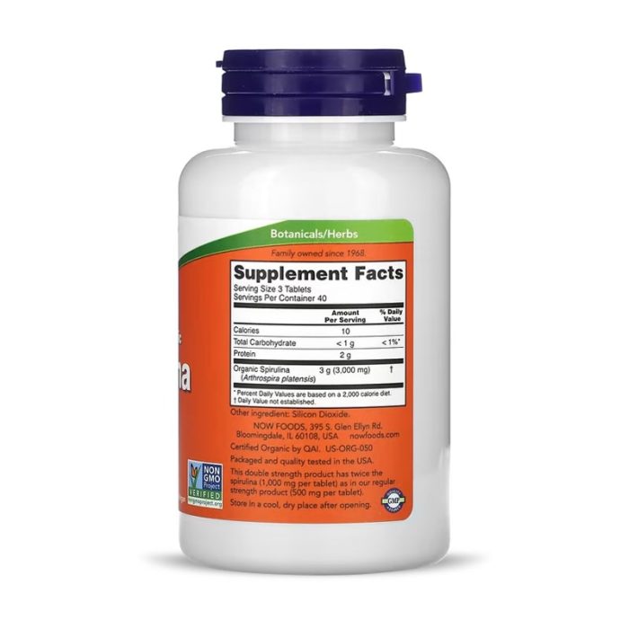 Now Foods, ORGANIC SPIRULINA 1000MG, 120 Tablets – Image 2