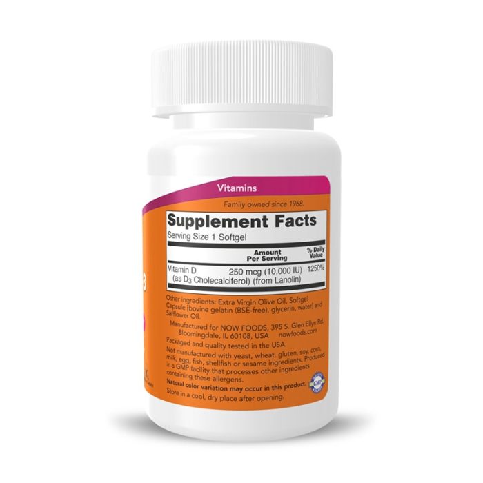 Now Foods, VITAMIN D-3 10,000 IU, 240 SGELS – Image 2