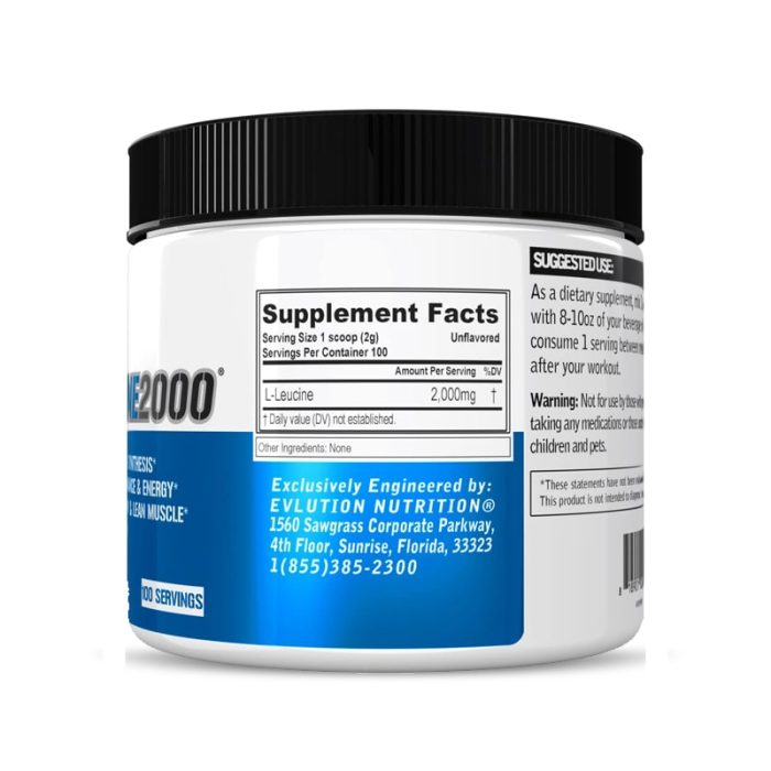 Evlution Nutrition L-Leucine, Unflavored, 2000 mg – Image 2