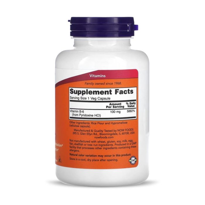 Now Foods, B-6 100mg, 250 Capsules – Image 2