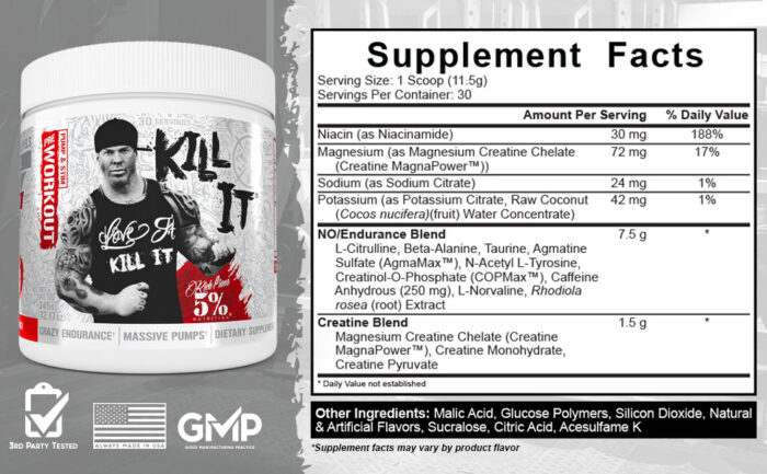 Rich Piana 5% Nutrition KILL IT Pre Workout 30 Servings – Image 2